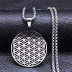 Life Flower Necklace Yoga Pendant Silver