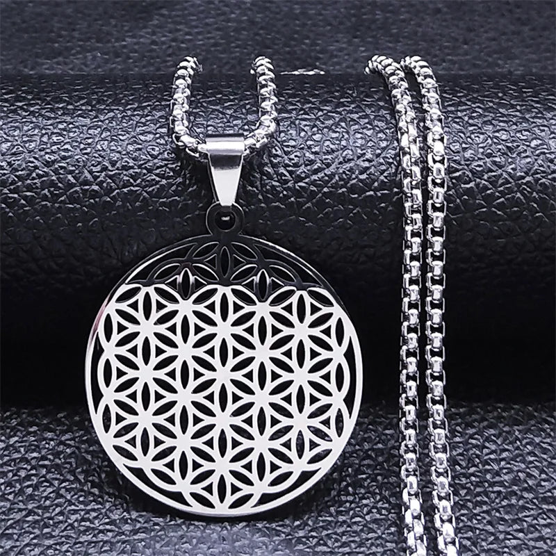 Life Flower Necklace Yoga Pendant Silver