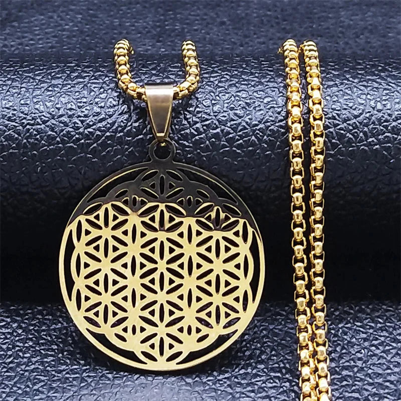 Life Flower Necklace Yoga Pendant Gold