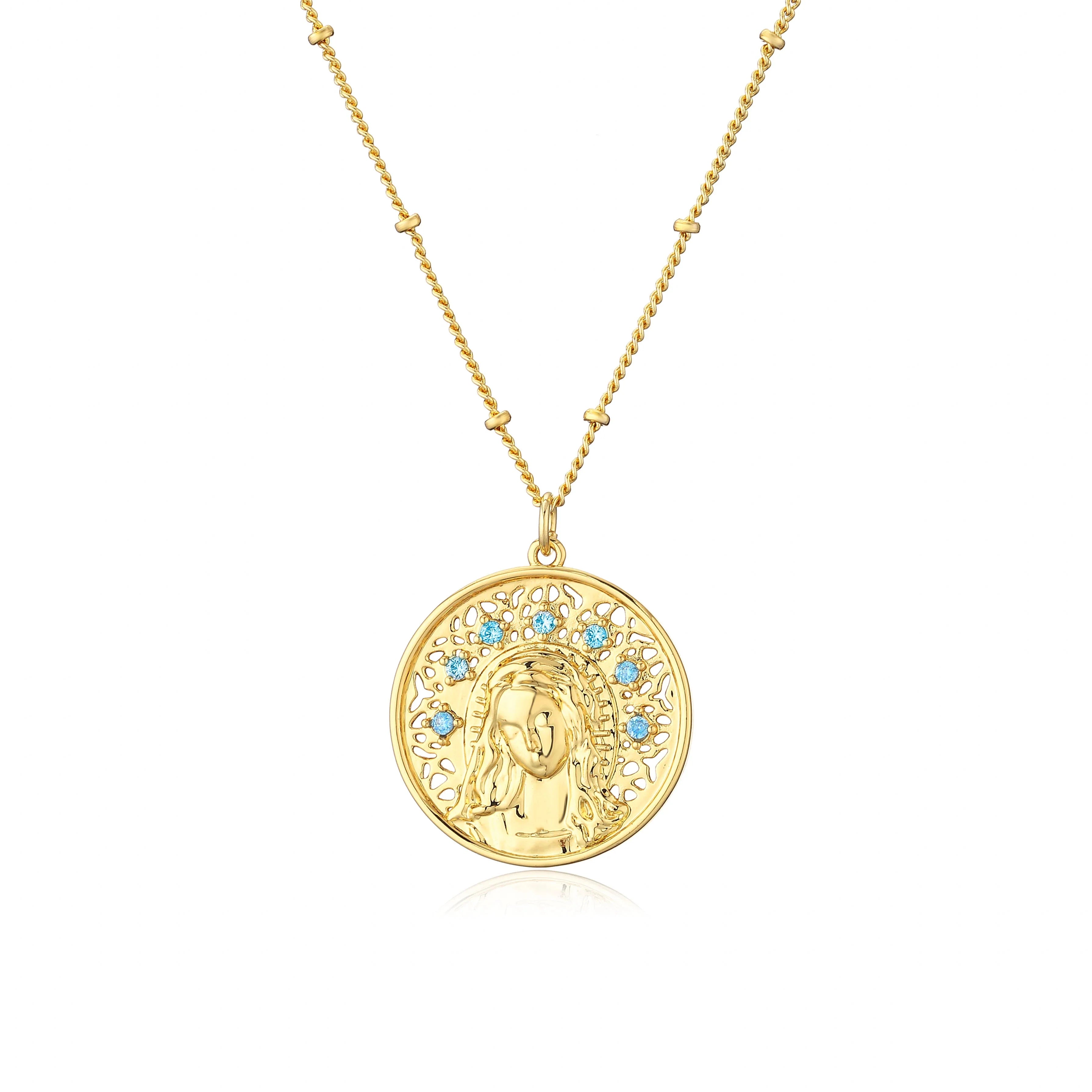 Our Lady of Mary Necklace Christian Pendant gold