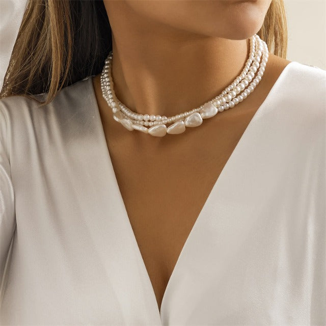 Women's White Pearl Choker Necklace