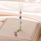 Protective Necklace with Long Pendant in 7 Chakra Stones silver