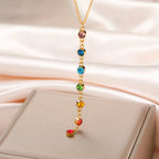 Protective Necklace with Long Pendant in 7 Chakra Stones gold