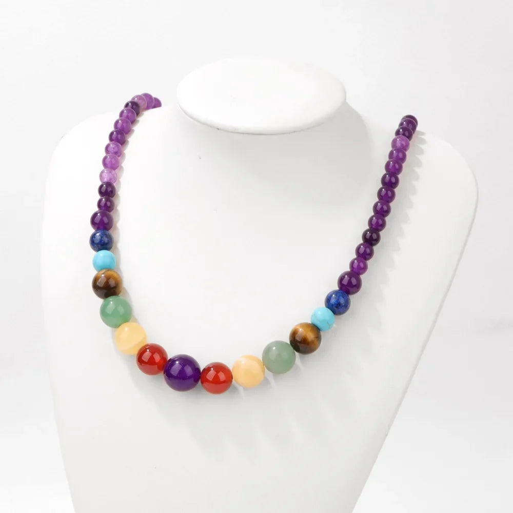 Protection Necklace with 7 Chakras Stones Pendant amethyst