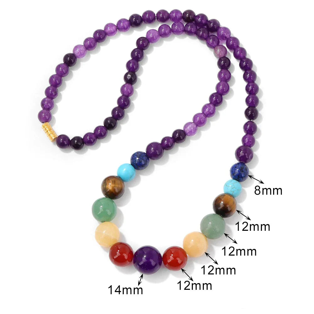 Protection Necklace with 7 Chakras Stones Pendant amethyst