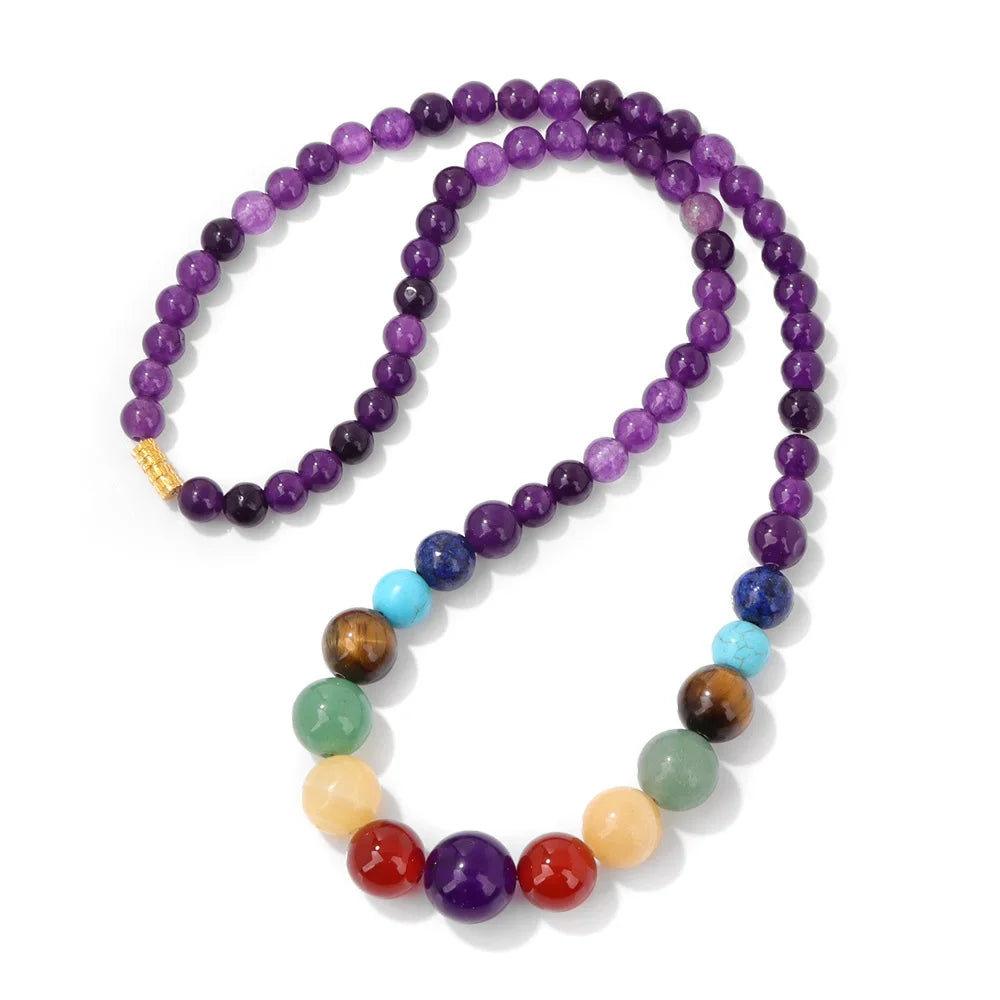 Protection Necklace with 7 Chakras Stones Pendant amethyst