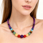 Protection Necklace with 7 Chakras Stones Pendant amethyst