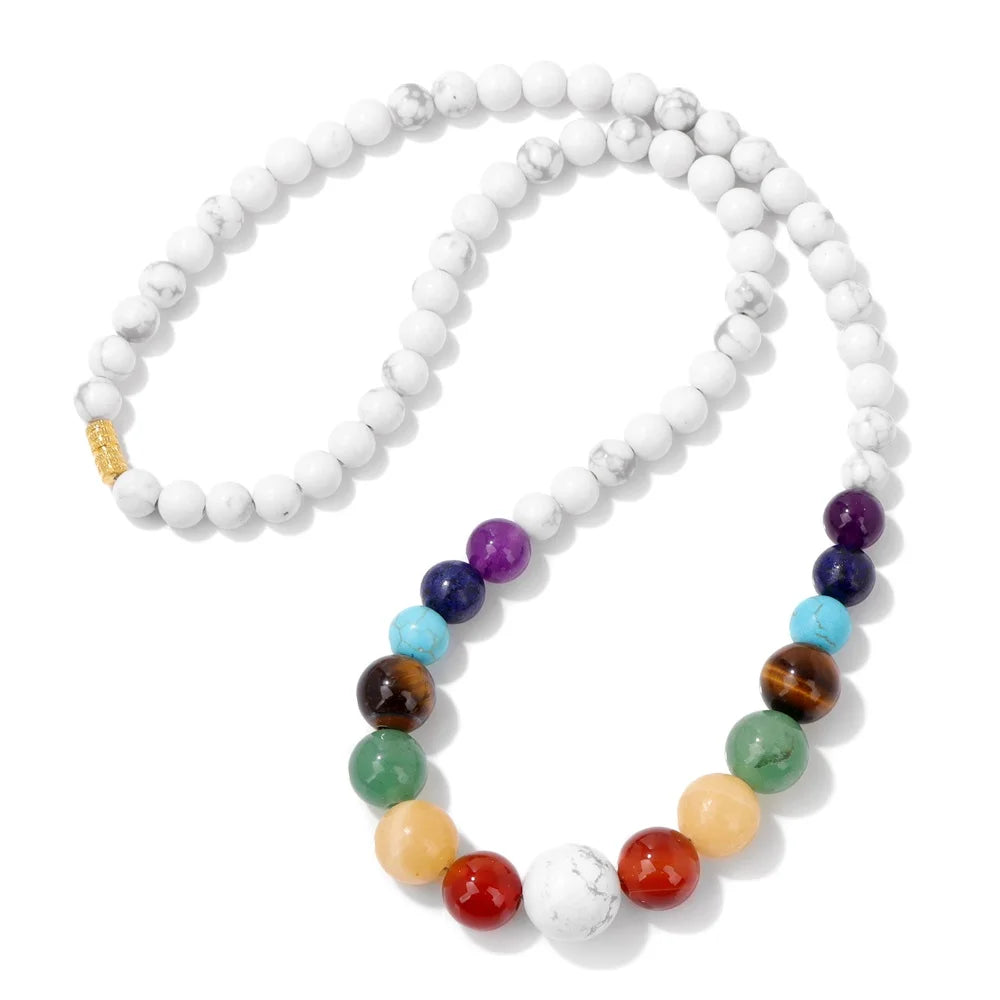 Protection Necklace with 7 Chakras Stones Pendant white howlite