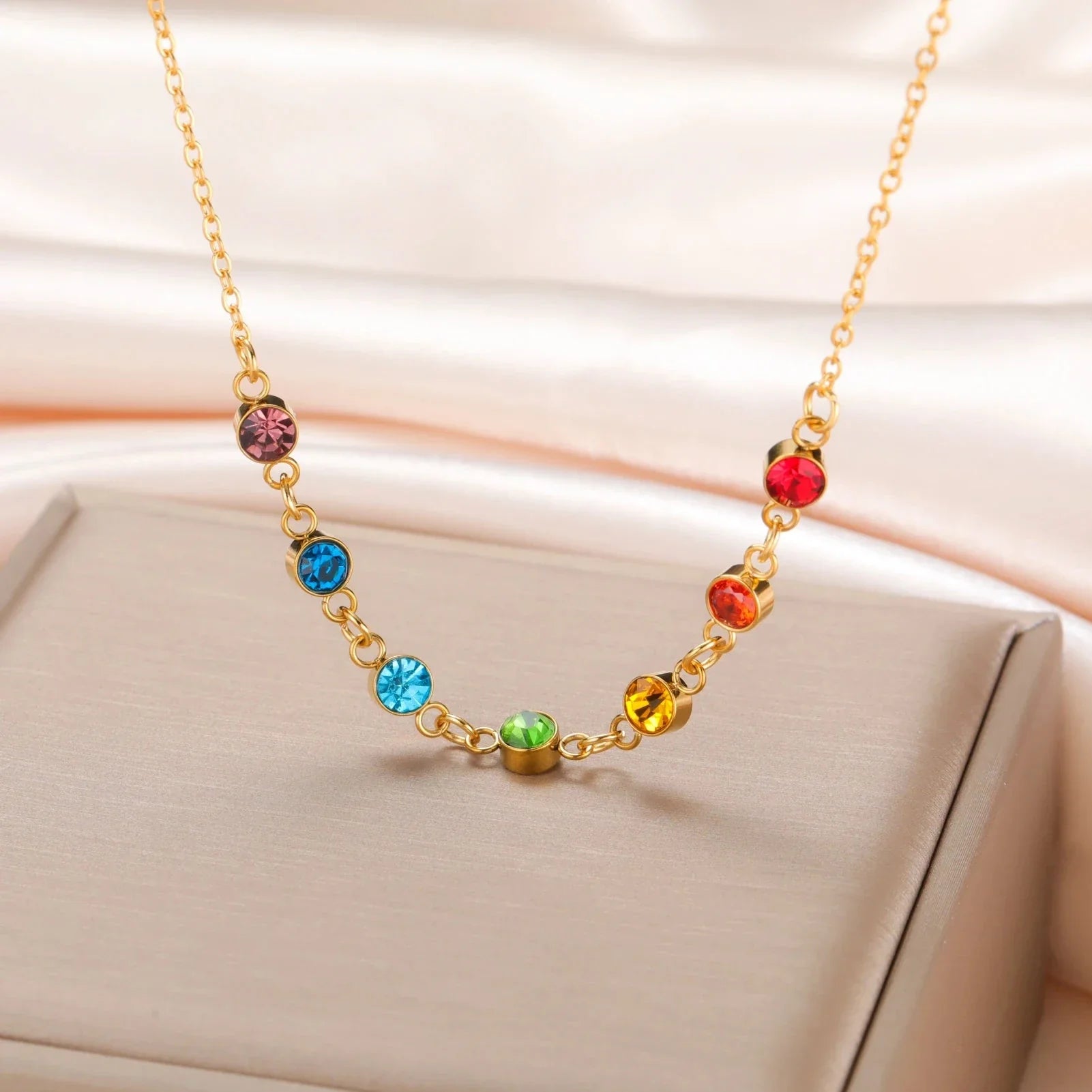 Protective Necklace with 7 Chakra Stone Pendant for Women gold