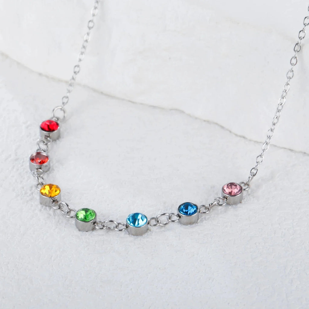 Protective Necklace with 7 Chakra Stone Pendant for Women silver
