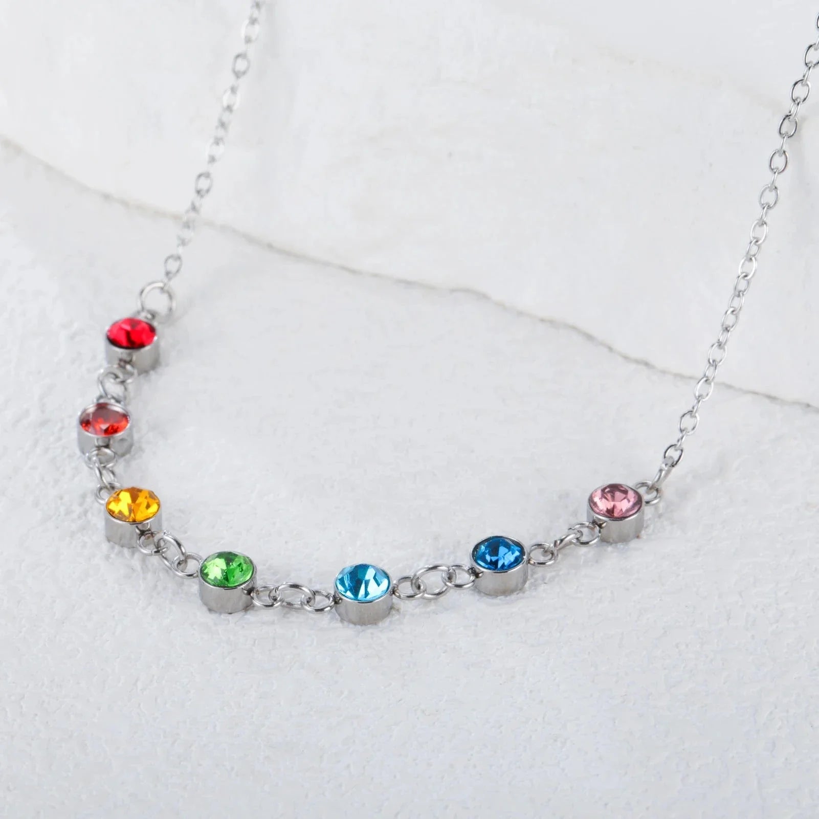 Protective Necklace with 7 Chakra Stone Pendant for Women silver