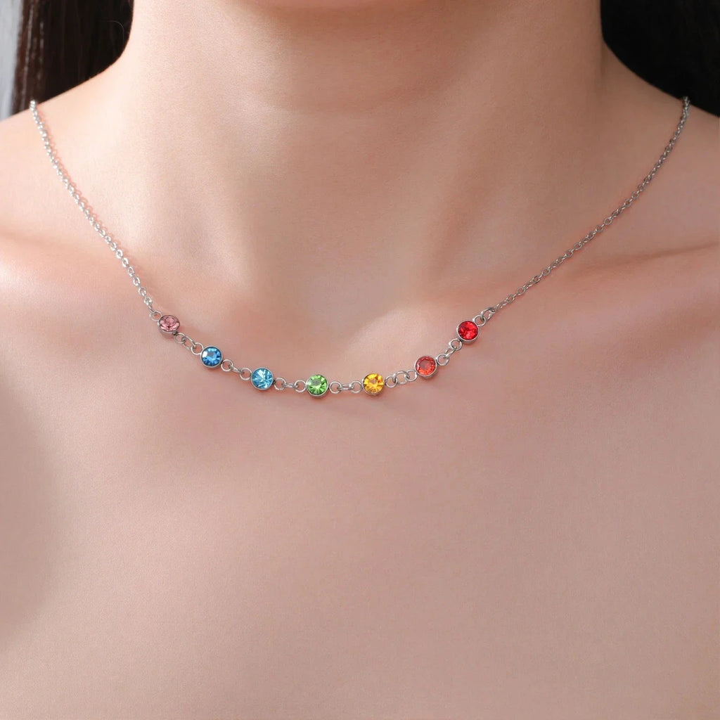 Protective Necklace with 7 Chakra Stone Pendant for Women silver