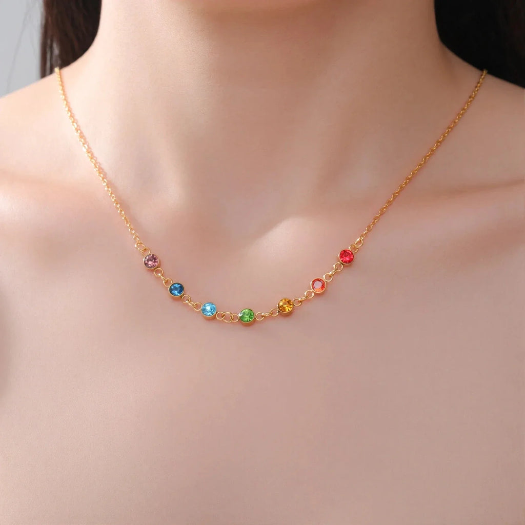Protective Necklace with 7 Chakra Stone Pendant for Women gold