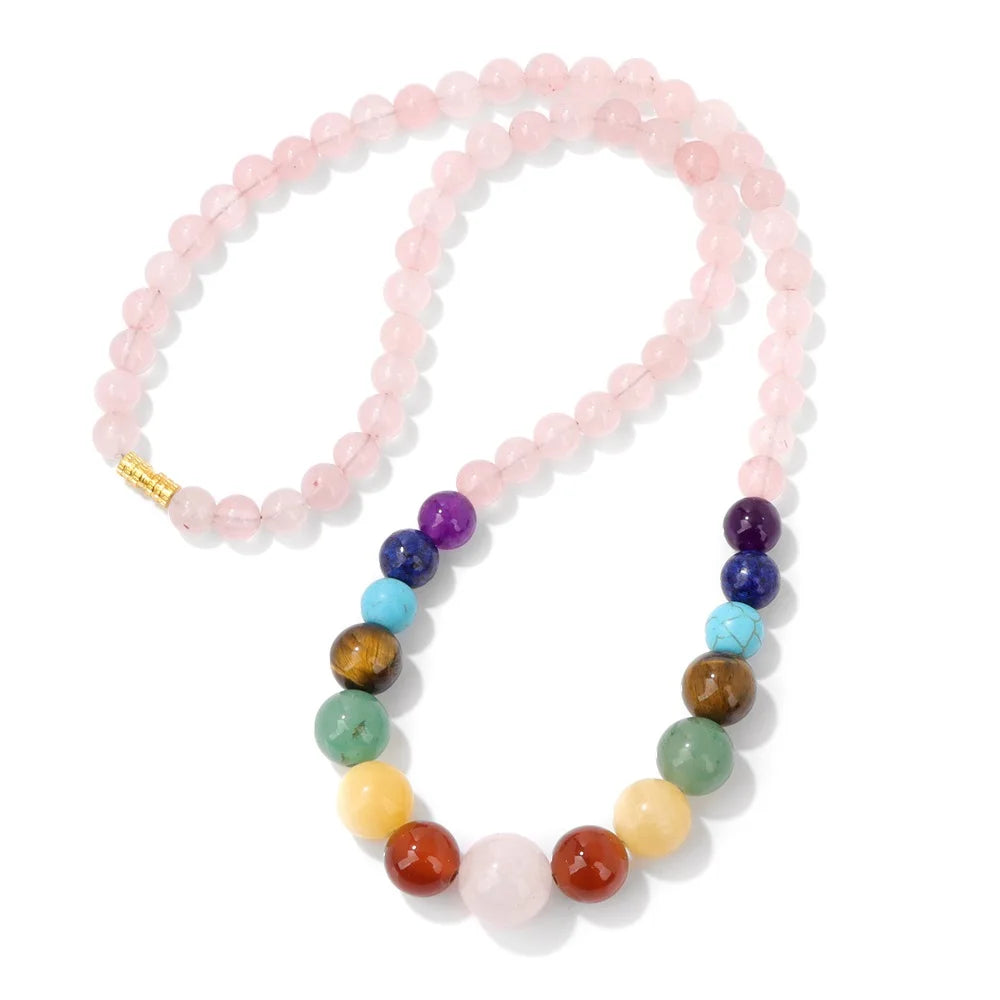 Protection Necklace with 7 Chakras Stones Pendant rose quartz