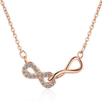 Double Infinity and Zircon Pendant Necklace Rose Gold