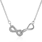 Double Infinity and Zircon Pendant Necklace Silver
