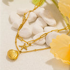 Double-Layer Necklace with Shell Pendants, Scallop and Starfish