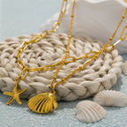 Double-Layer Necklace with Shell Pendants, Scallop and Starfish