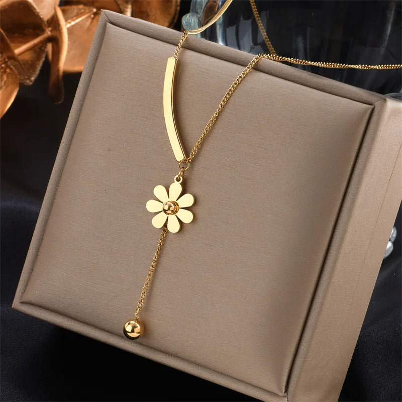 Elegant Long Flower Pendant Necklace