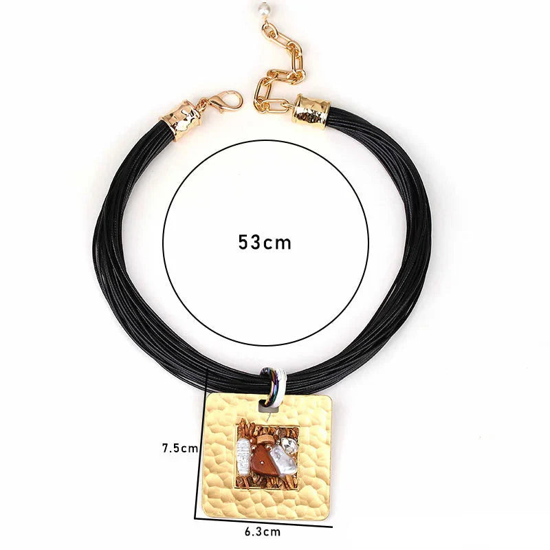 Necklace with Cord and Square Pendant 