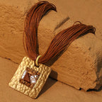 Necklace with Cord and Brown Square Pendant