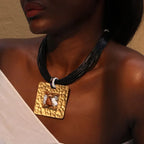 Necklace with Cord and Black Square Pendant