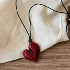 Lace Necklace with Red Heart Pendant