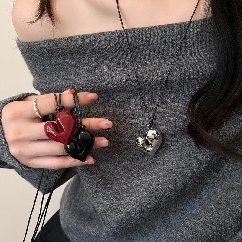 Lace Necklace with Silver Heart Pendant