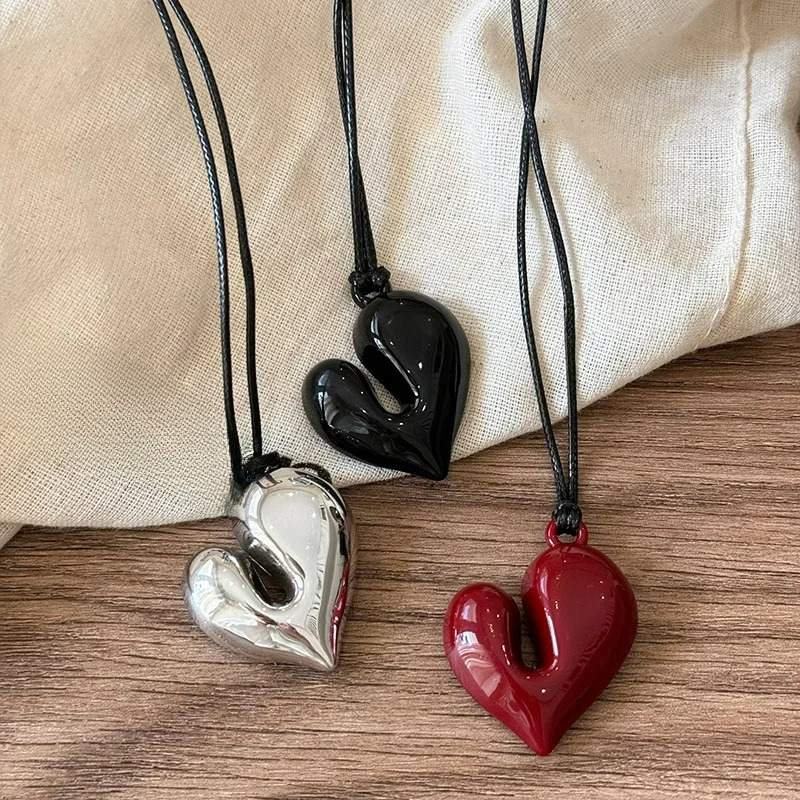 Lace Necklace with Red Heart Pendant