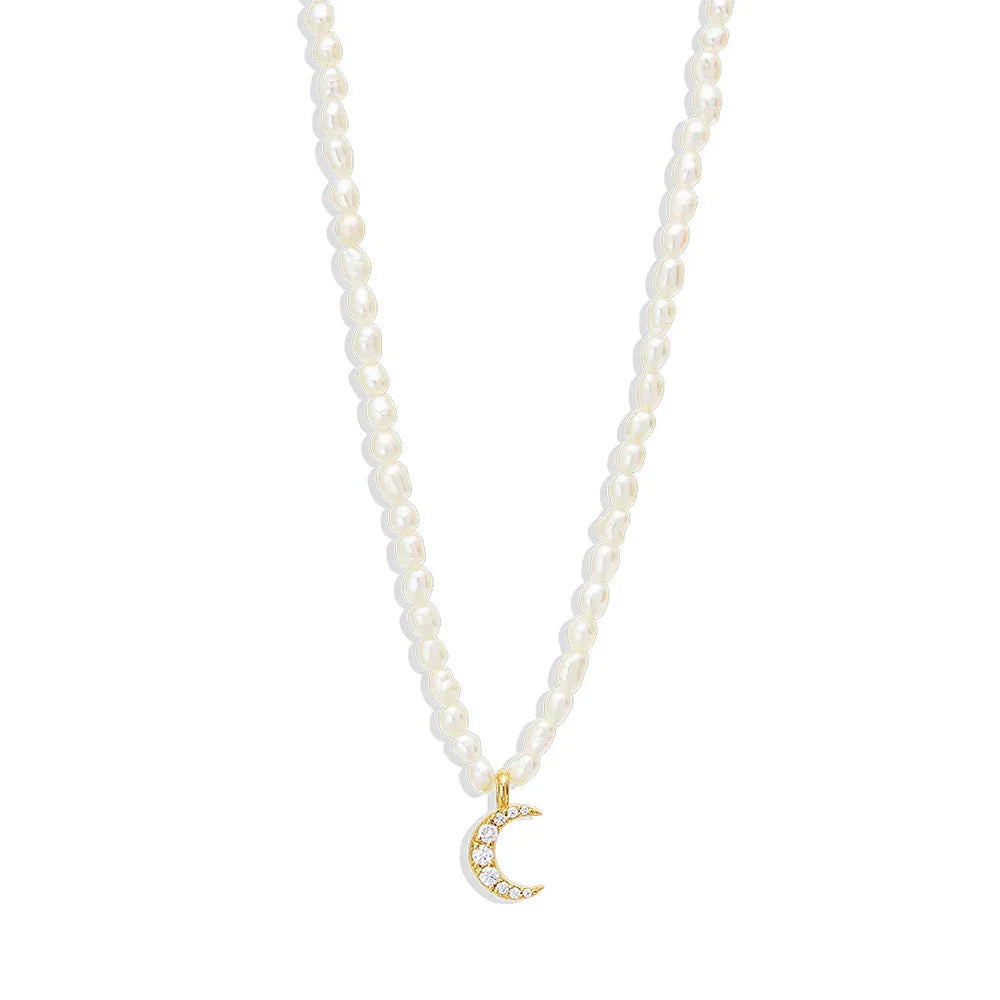 Pearl Necklace Moon Pendant