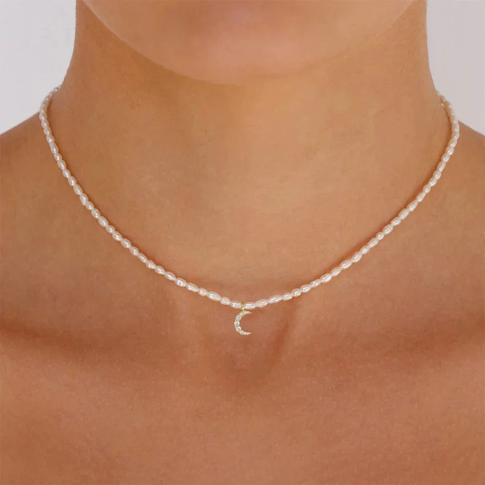 Pearl Necklace Moon Pendant