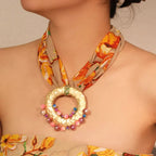 Fabric Necklace with Chic Bohemian Pendant Orange