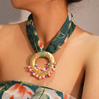 Fabric Necklace with Chic Bohemian Pendant Green