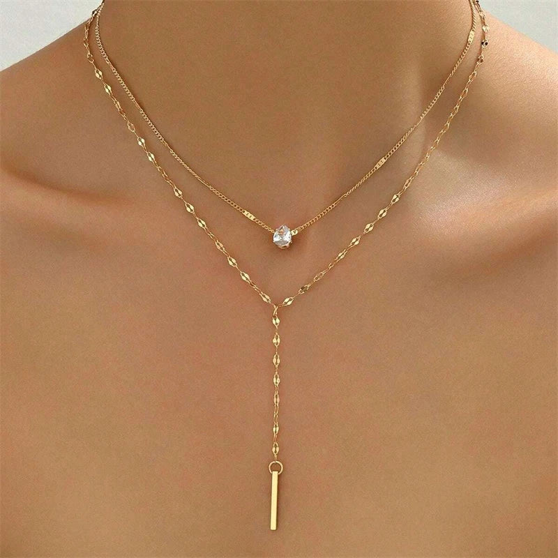 Y necklace - gold-tone plunging neckline chain for women