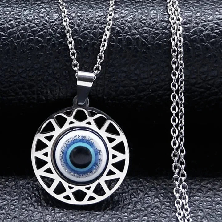 Necklace and Earrings with Turkish Blue Evil Eye Pendant necklace