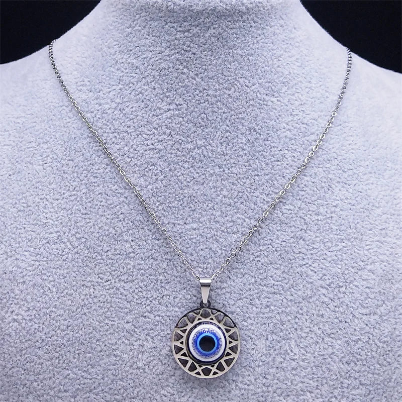 Necklace and Earrings with Turkish Blue Evil Eye Pendant necklace