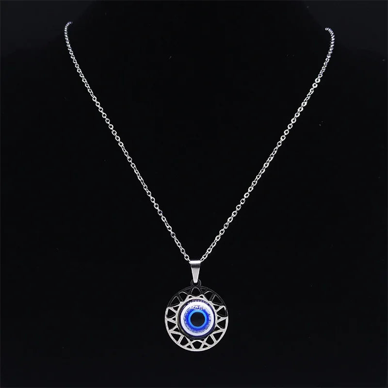 Necklace and Earrings with Turkish Blue Evil Eye Pendant necklace