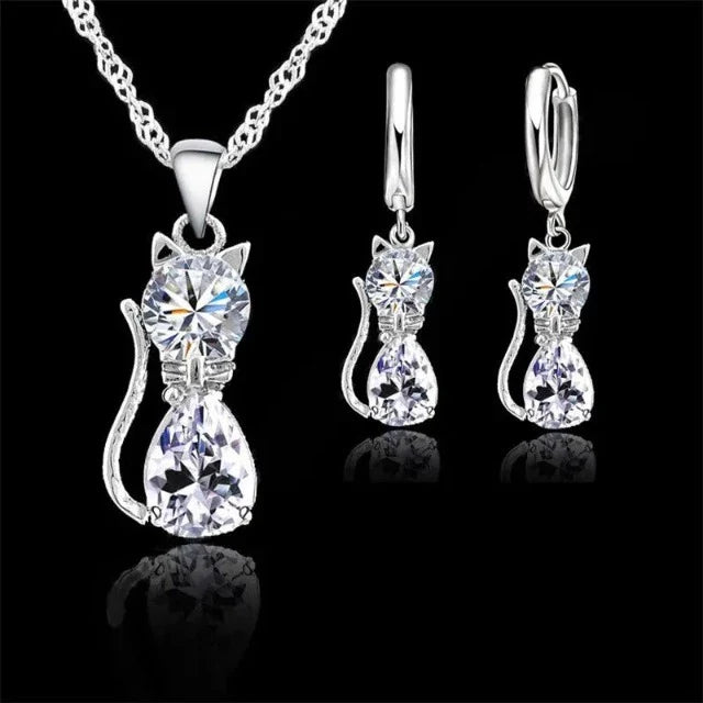 Necklace and Diamond Cat Earrings