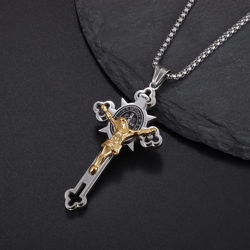 St. Benedict Cross Necklace and Jesus Pendant Style A