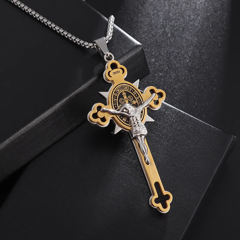 St. Benedict Cross Necklace and Jesus Pendant Style C