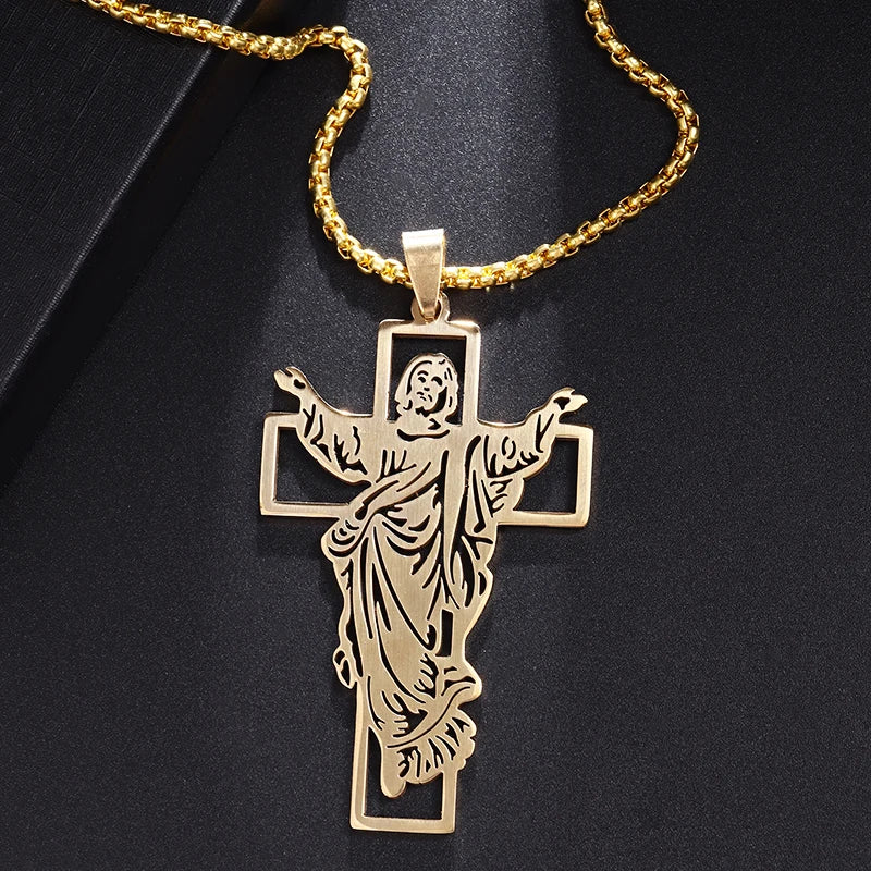 St. Benedict Cross Necklace and Jesus Pendant Style D
