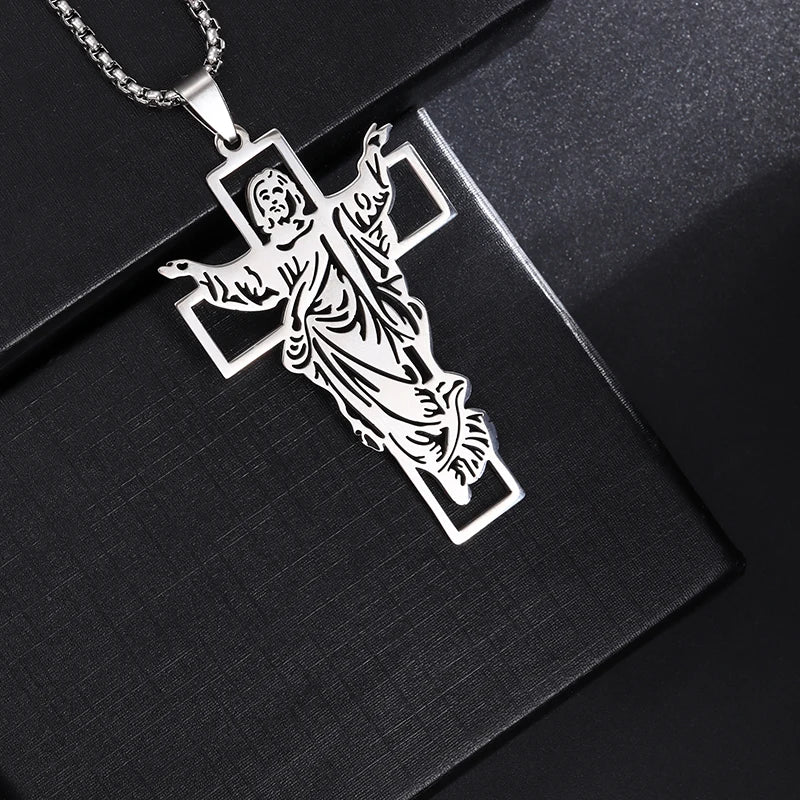 St. Benedict Cross Necklace and Jesus Pendant Style E
