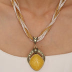 Ethnic Necklace with Large Oval Yellow Pendant