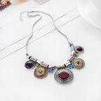 Ethnic Necklace Silver Multicolour Turquoise