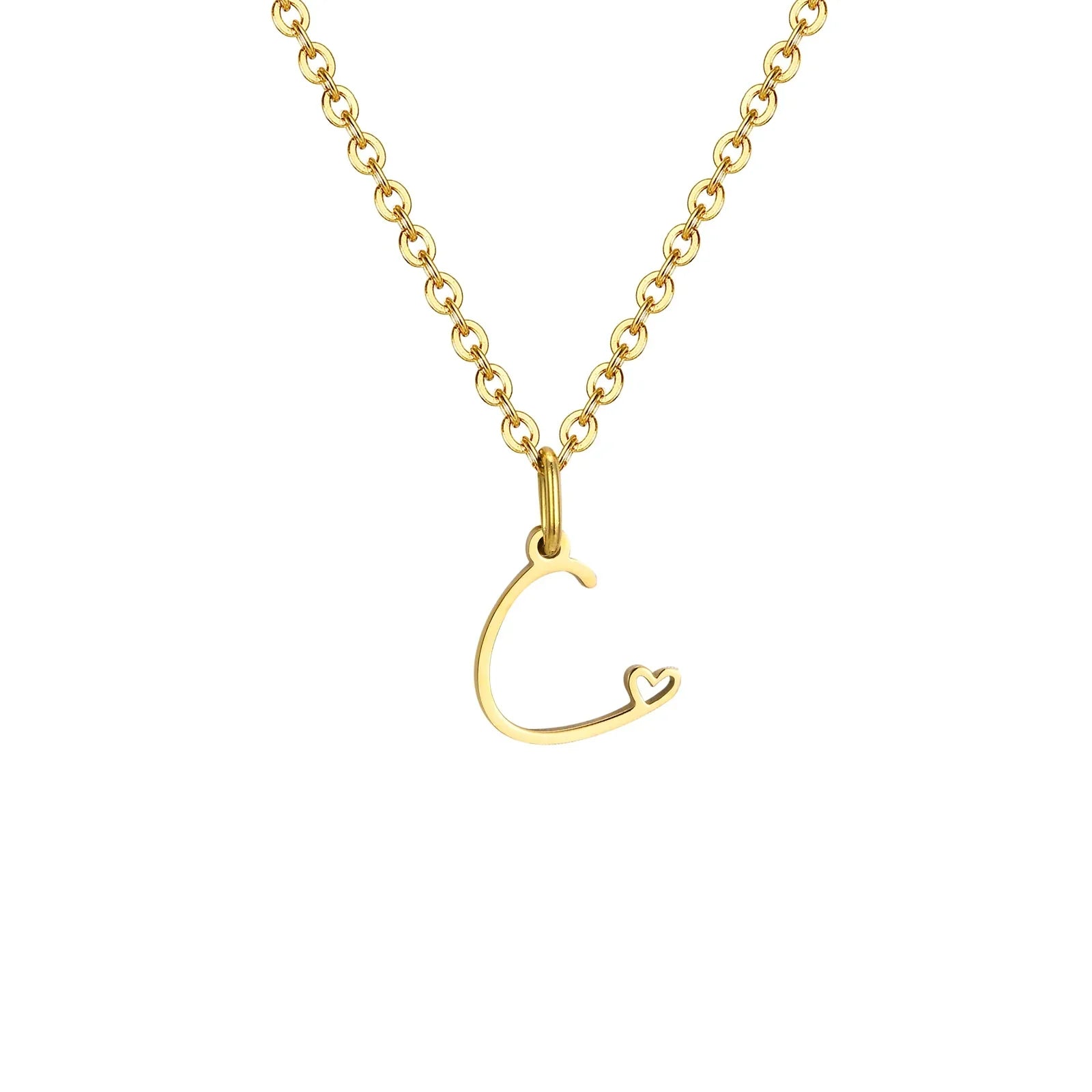 Women's necklace with initial letter and heart pendant c