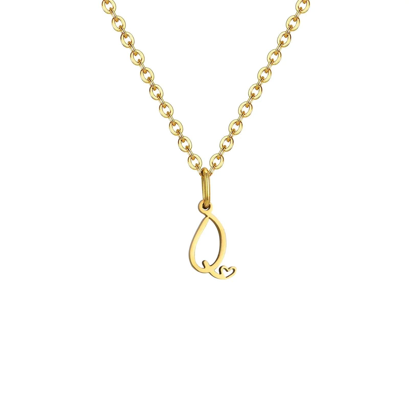 Women's necklace with initial letter and heart pendant q