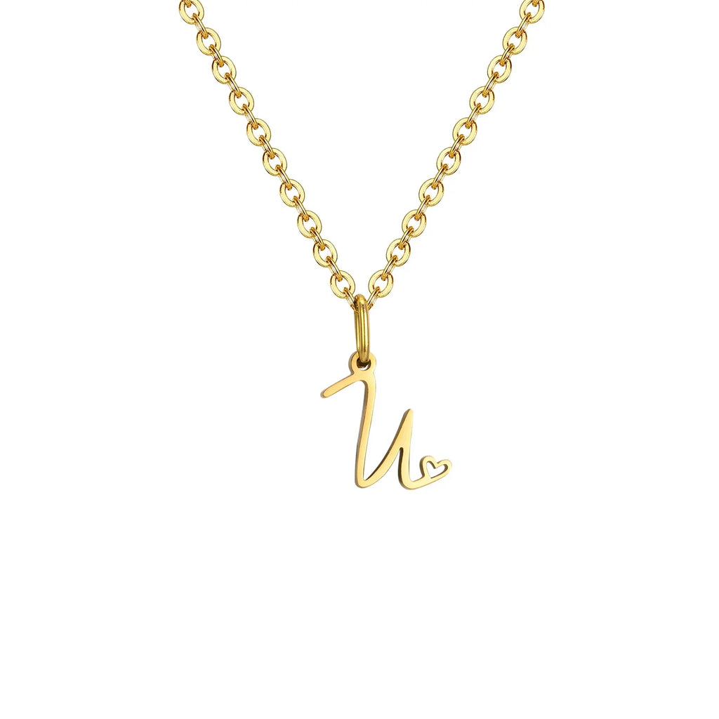 Women's necklace with initial letter and heart pendant u