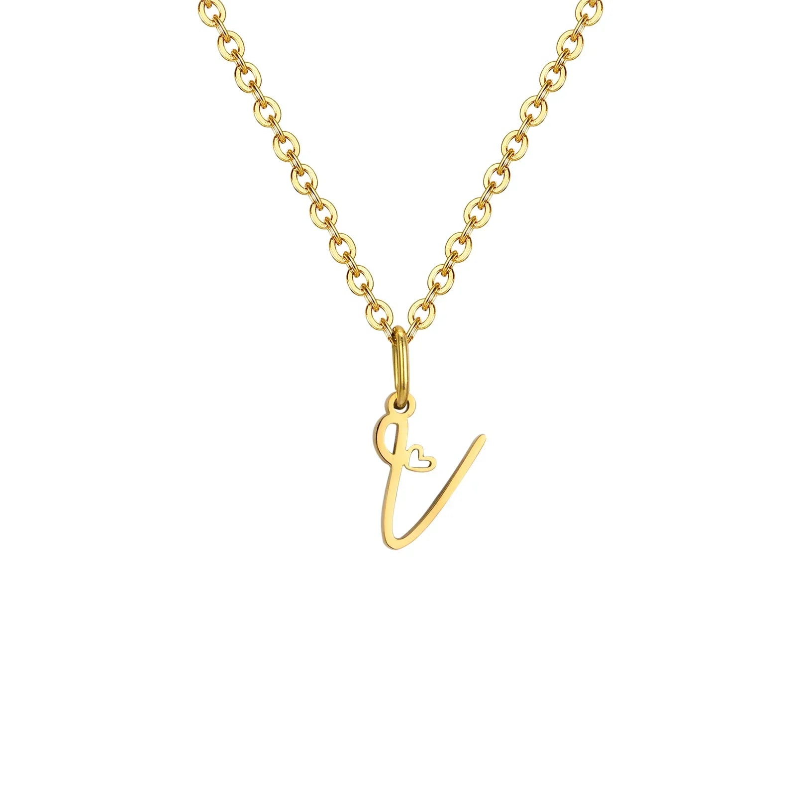 Women's necklace with initial letter and heart pendant v