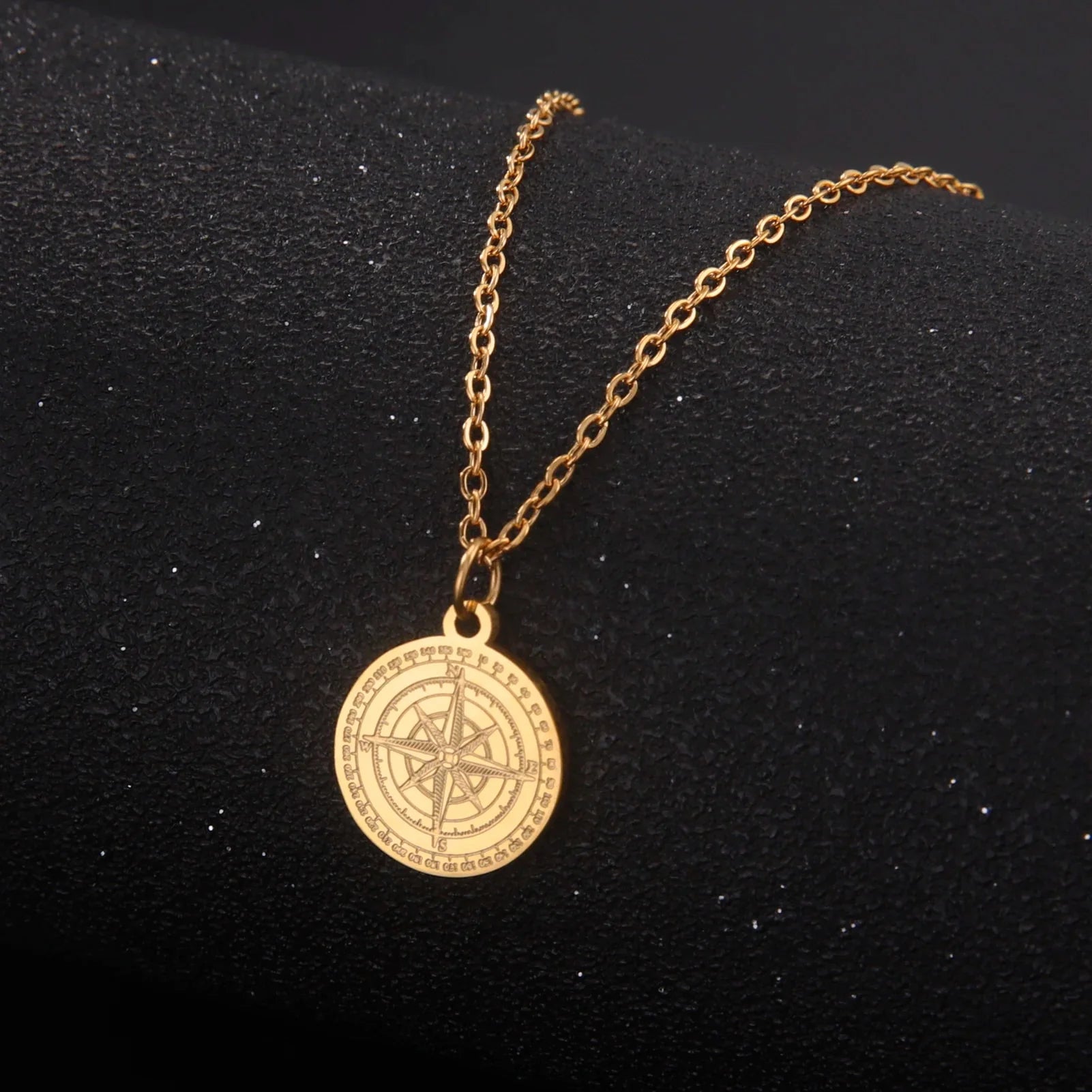 Women's Necklace Compass Pendant Compass Rose Cardinal Gold