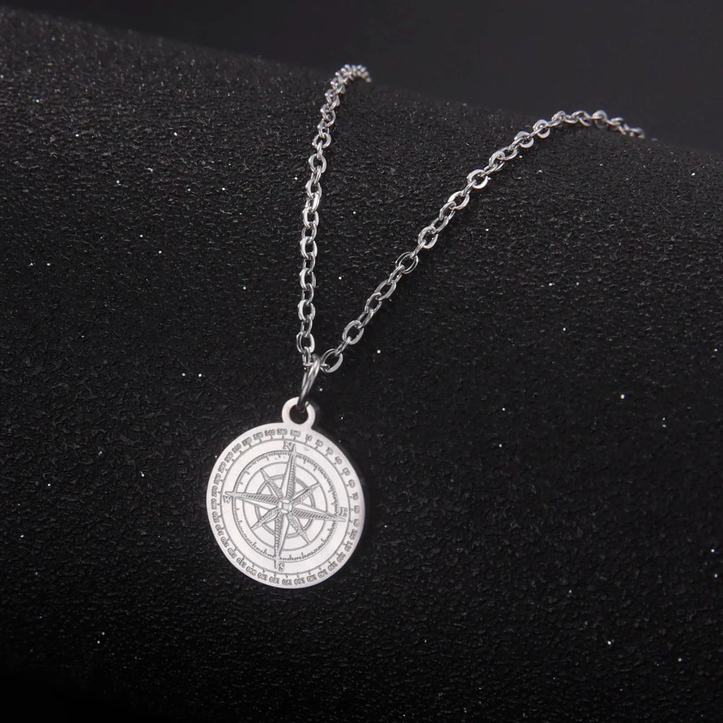 Women's Necklace Compass Pendant Compass Rose Cardinal Silver
